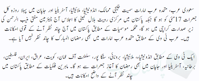 First time in the world Ramadan 2018 is likely to start at same day Pakistan Web.png